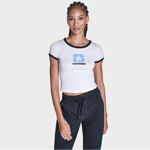 Converse Women's White Ringer Tee with Blue Logo